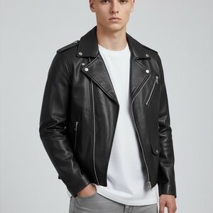 Mode of One Men's black faux leather‎ Biker moto Jacket full zip size small